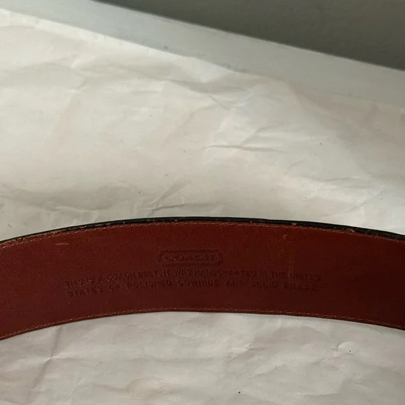 Vintage Coach Black and Brown Leather Dress Belt Brass Gold Buckle 8511 Medium - Picture 11 of 11